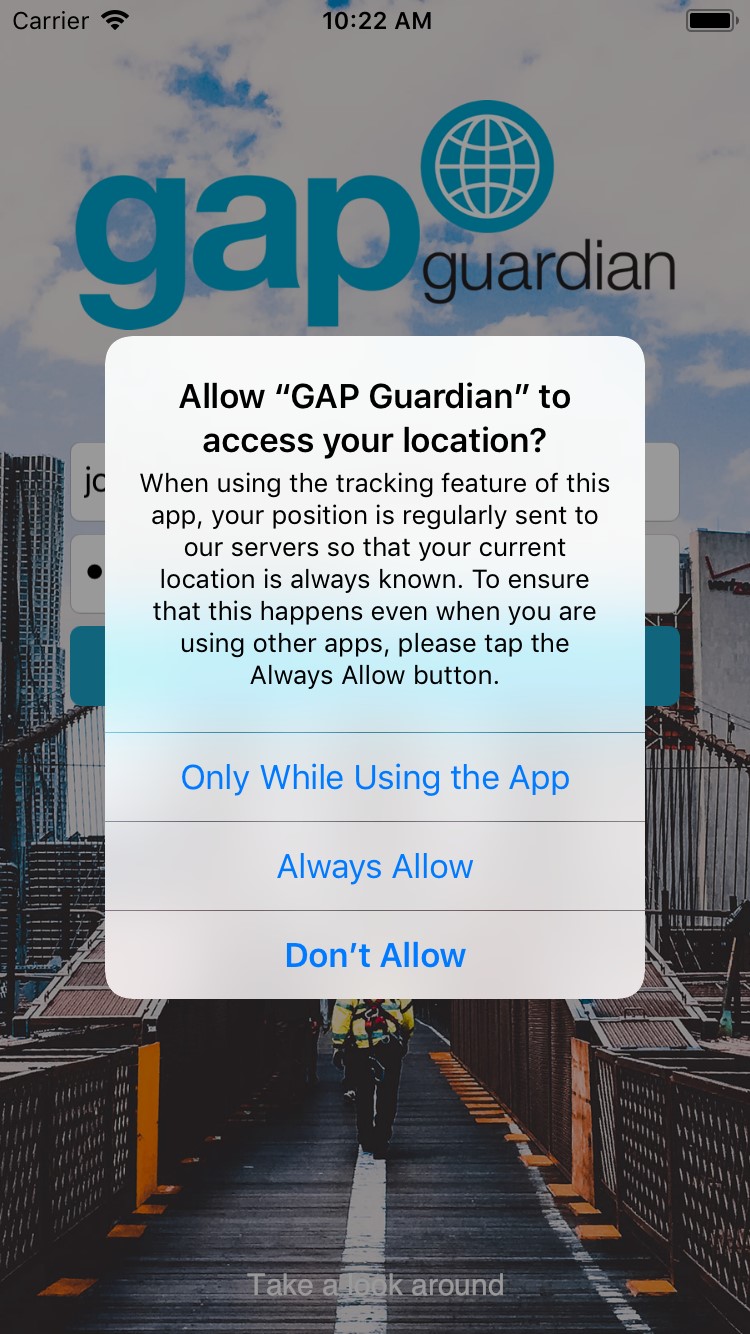 Location Services prompt