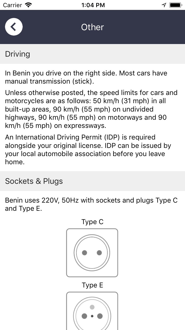 Travel Advice other screen