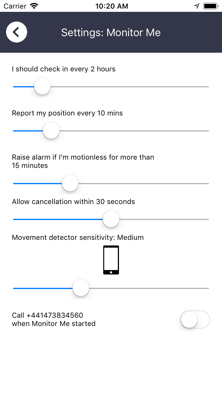 Monitor Me settings
