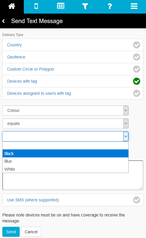 Broadcast text message by tag value